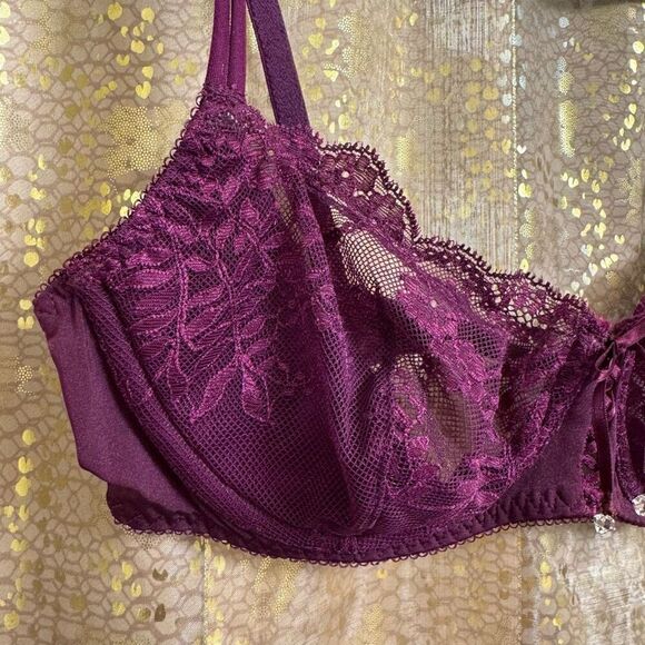 Vintage Victorias Secret Plum Purple Lace Unlined Demi Bra 34C - Picture 4 of 8